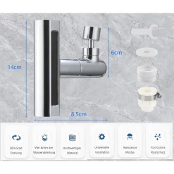 AERATORE PER RUBINETTO 4 IN 1 LAVELLO ESTENSIONE CASCATA PER CUCINA BAGNO ARGENTO