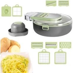 AFFETTATRICE 9IN1 TRITATUTTO PORTATILE IN ACCIAIO CON CESTELLO SCOLAPIATTI MULTIFUNZIONALE