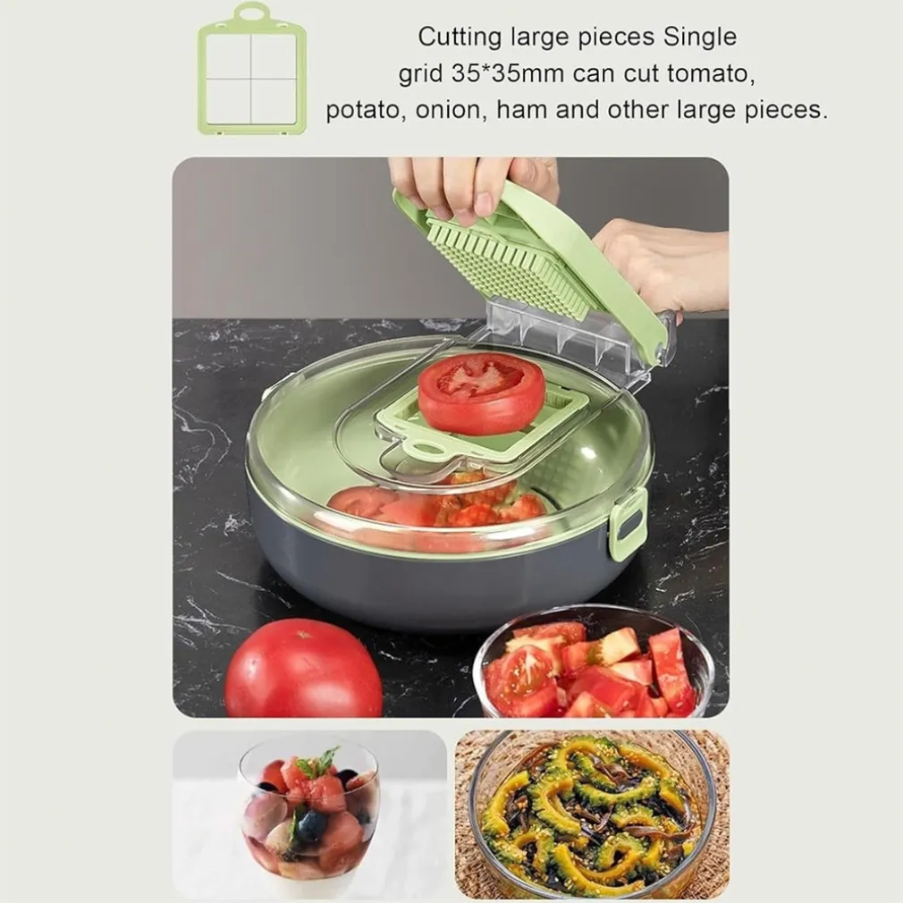 AFFETTATRICE 9IN1 TRITATUTTO PORTATILE IN ACCIAIO CON CESTELLO SCOLAPIATTI MULTIFUNZIONALE