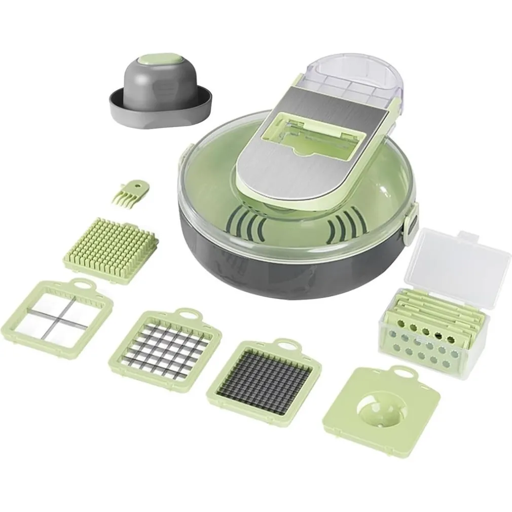 AFFETTATRICE 9IN1 TRITATUTTO PORTATILE IN ACCIAIO CON CESTELLO SCOLAPIATTI MULTIFUNZIONALE