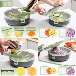 AFFETTATRICE 9IN1 TRITATUTTO PORTATILE IN ACCIAIO CON CESTELLO SCOLAPIATTI MULTIFUNZIONALE