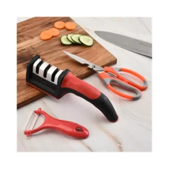 AFFILACOLTELLI IN PLASTICA E ACCIAIO INOX PER AFFILARE LAME FORBICI E COLTELLI