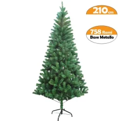 ALBERO DI NATALE 210 CM BASE A CROCE FOLTO ECOLOGICO RAMI ARTIFICIALE 758 RAMI