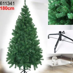 ALBERO DI NATALE 180 CM SUPER FOLTO EFFETTO PINO VERDE 670 RAMI CON BASE A CROCE