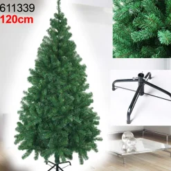 ALBERO DI NATALE 120 CM SUPER FOLTO EFFETTO PINO VERDE 300 RAMI CON BASE A CROCE