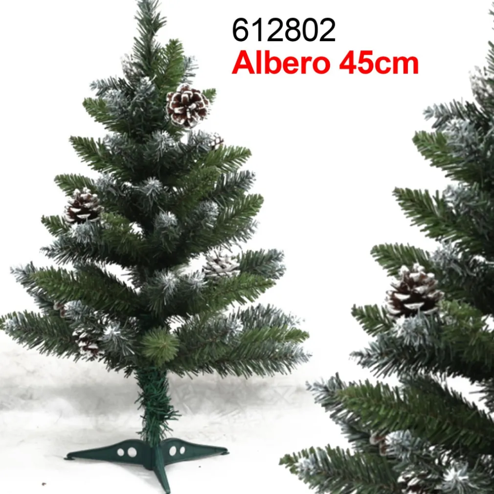 ALBERO DI NATALE 45 CM VERDE EFFETTO INNEVATO CON PIGNE DECORAZIONI ADDOBBI