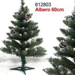 ALBERO DI NATALE 60 CM VERDE EFFETTO INNEVATO CON PIGNE DECORAZIONI ADDOBBI
