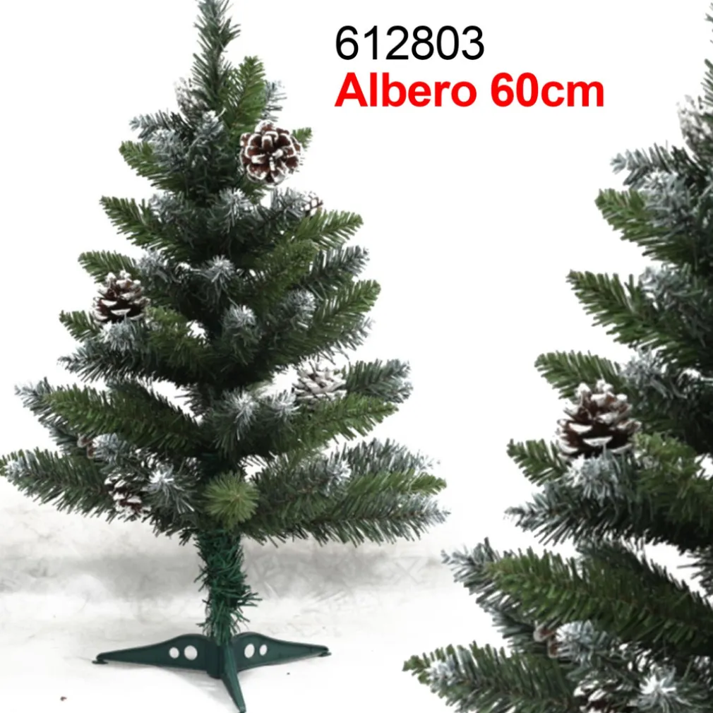 ALBERO DI NATALE 60 CM VERDE EFFETTO INNEVATO CON PIGNE DECORAZIONI ADDOBBI