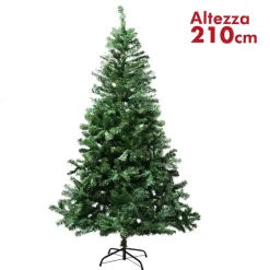 ALBERO DI NATALE 210CM RAMI PINO VERDE SUPER FOLTO BASE A CROCE IN METALLO