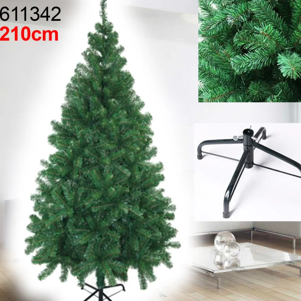 ALBERO DI NATALE 210CM SUPER FOLTO EFFETTO PINO VERDE 1200 RAMI CON BASE A CROCE