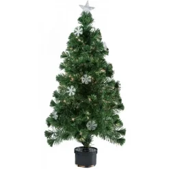 ALBERO DI NATALE FIBRA OTTICA SNOW 90CM 100 PUNTE 12 FIOCCHI DI NEVE VERDE