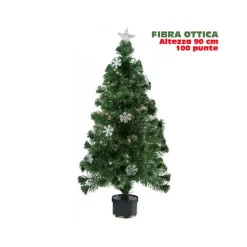 ALBERO DI NATALE FIBRA OTTICA SNOW 90CM 100 PUNTE 12 FIOCCHI DI NEVE VERDE