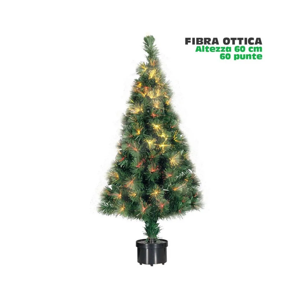 ALBERO DI NATALE FIBRA OTTICA 60CM 60 PUNTE MULTICOLORE COLORE VERDE