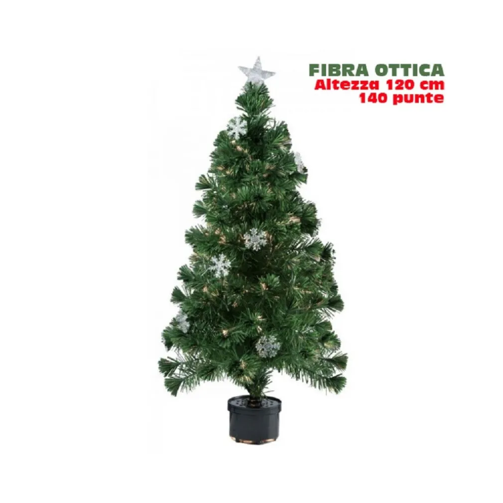 ALBERO DI NATALE FIBRA OTTICA SNOW 120CM 140 PUNTE 18 FIOCCHI DI NEVE VERDE