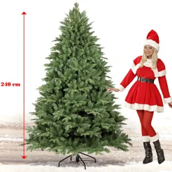 ALBERO DI NATALE FOLTO ARTIFICIALE 240CM VERDE CON PIGNE 1444 RAMI BASE A CROCE