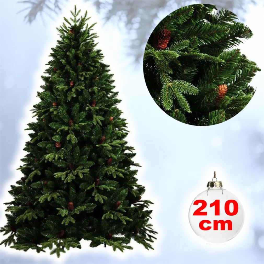ALBERO DI NATALE FOLTO ARTIFICIALE 210CM VERDE CON PIGNE 900 RAMI BASE A CROCE