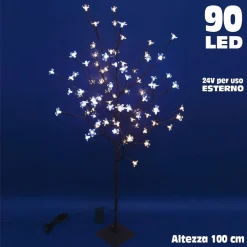 ALBERO DI NATALE LUMINOSO CILIEGIO PER ESTERNO 90 LED 100 CM BIANCO FREDDO CALDO