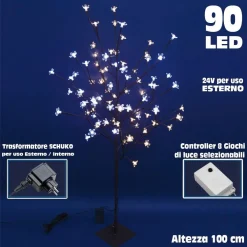 ALBERO DI NATALE LUMINOSO CILIEGIO PER ESTERNO 90 LED 100 CM BIANCO FREDDO CALDO