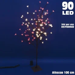 ALBERO DI NATALE LUMINOSO CILIEGIO PER ESTERNO 90 LED 100CM BIANCO CALDO E ROSSO