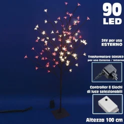 ALBERO DI NATALE LUMINOSO CILIEGIO PER ESTERNO 90 LED 100CM BIANCO CALDO E ROSSO
