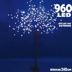 ALBERO DI NATALE LUMINOSO CILIEGIO PER ESTERNO 960 LED H 240 CM BIANCO FREDDO