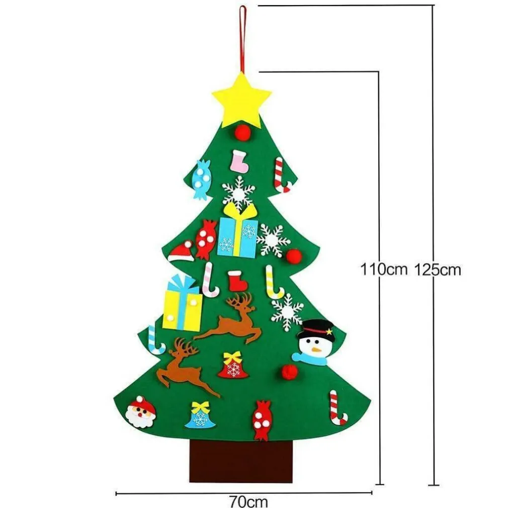 ALBERO DI NATALE PER BAMBINI IN FELTRO DA PARETE CON 26 ADDOBBI NATALIZI 110CM