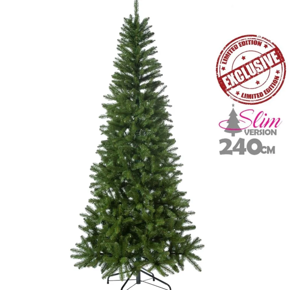 ALBERO DI NATALE SLIM NATALUNA MOD. STELVIO ALTEZZA 240 CM BASE A CROCE 825 RAMI