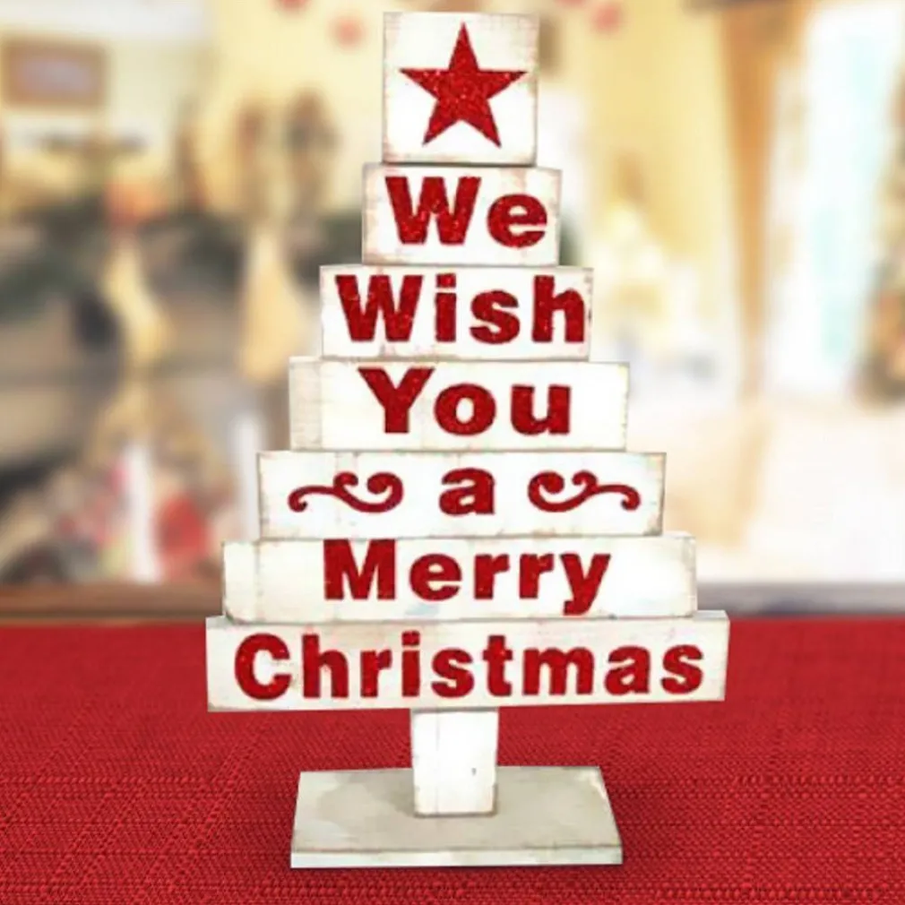 ALBERO IN LEGNO BIANCO CON SCRITTE NATALIZIE IN ROSSO 45CM DECORAZIONI NATALIZIE