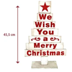 ALBERO IN LEGNO BIANCO CON SCRITTE NATALIZIE IN ROSSO 45CM DECORAZIONI NATALIZIE