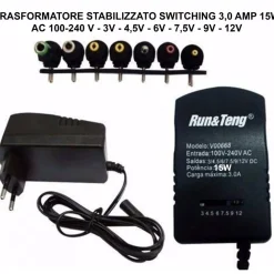 ALIMENTATORE 3A 15W TRASFORMATORE STABILIZZATO SWITCHING REGOLABILE UNIVERSALE