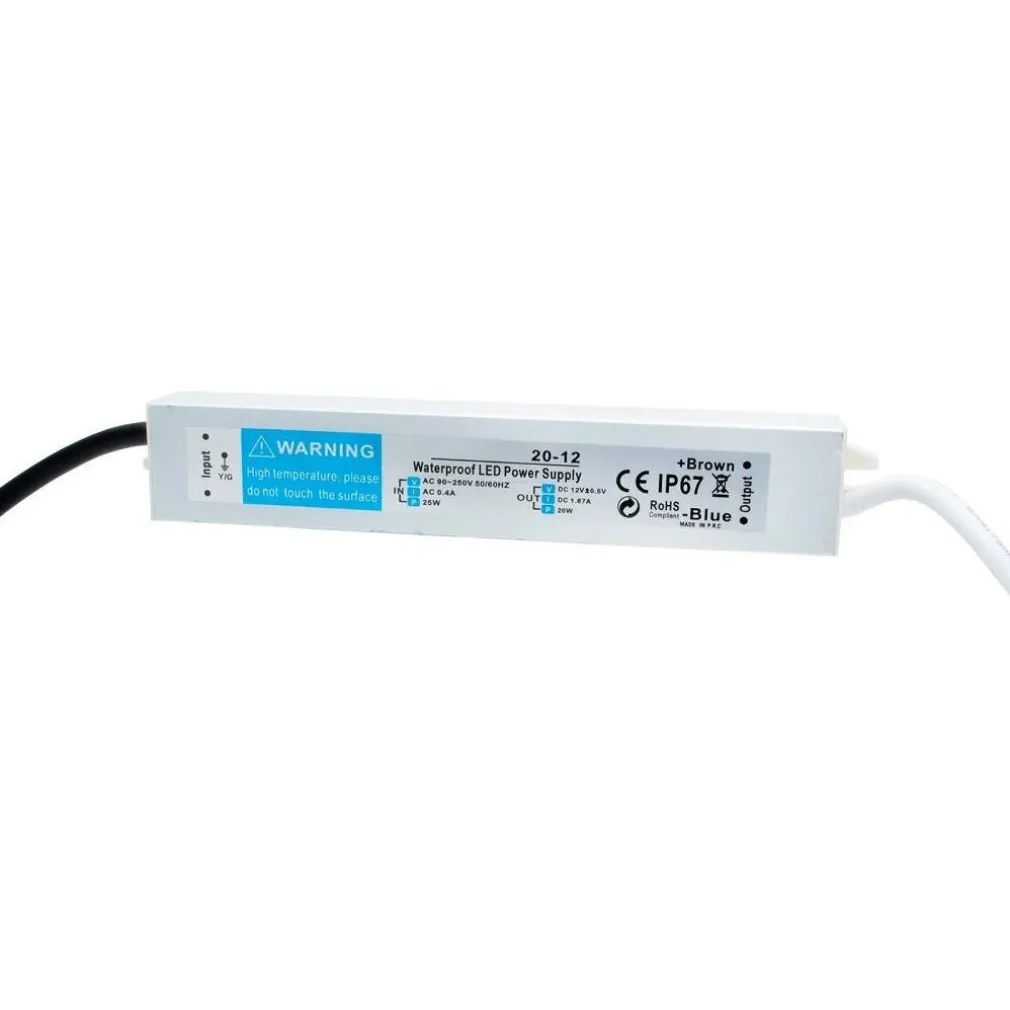 ALIMENTATORE SLIM 20W TRASFORMATORE IMPERMEABILE STRISCE LED LAMPADE TELECAMERE