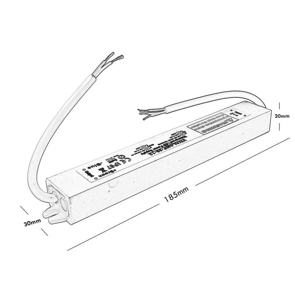 ALIMENTATORE SLIM 20W TRASFORMATORE IMPERMEABILE STRISCE LED LAMPADE TELECAMERE