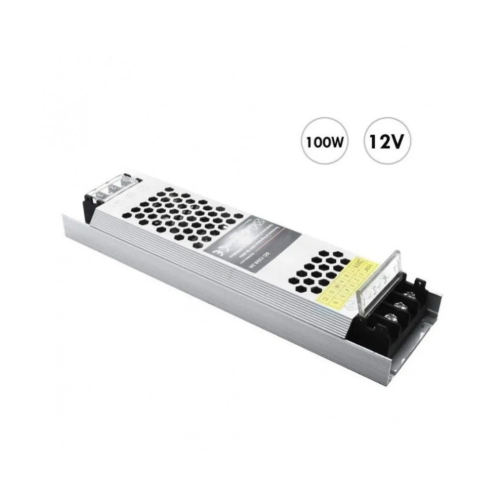 ALIMENTATORE STABILIZZATO TRASFORMATORE SLIM 8.3A 12V 100 WATT IP20 S-12V-100W