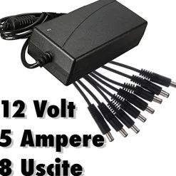 ALIMENTATORE STABILIZZATO TRASFORMATORE 12V 5A 8 USCITE TELECAMERE DVR STRISCE