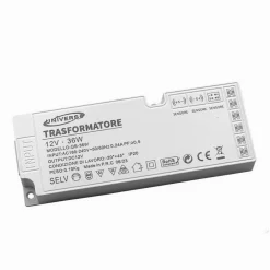 ALIMENTATORE TRASFORMATORE SLIM DA 230V A 12V 36 W STRIP LED SENSORI LUCI QS-36W