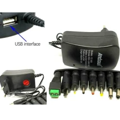 ALIMENTATORE UNIVERSALE 3V 4.5V 5V 6V 7.5V 9V 12V 1000MA 12W USB - 8 ADATTATORI