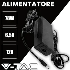 ALIMENTATORE 12V 78W 6,5A CON JACK 2.1 IP44 PLUG&PLAY SPINA A 2 POLI INPUT 220V