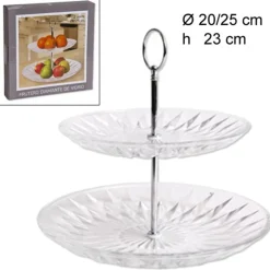 ALZATA CENTRO TAVOLA 2 RIPIANI LIVELLI IN VETRO DIAMANTE ALZATINA VASSOIO TORTE