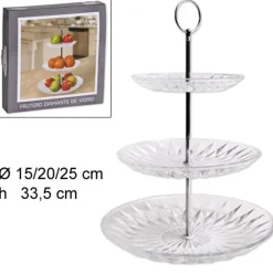 ALZATA CENTRO TAVOLA 3 RIPIANI LIVELLI IN VETRO DIAMANTE ALZATINA VASSOIO TORTE
