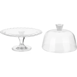 ALZATA PORTA TORTA DOLCI PASTICCINI CON COPERCHIO TRASPARENTE VETRO 26 X 26 X 26 CM