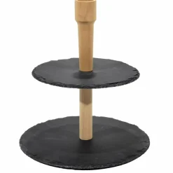ALZATINA STAND PORTA DOLCI RUSTICI 2 PIANI IN ARDESIA 20/25CM LEGNO FINGER FOOD