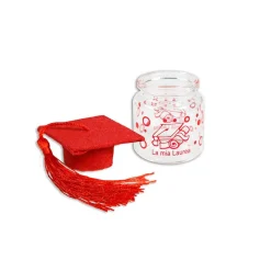 AMPOLLE BARATTOLI IN VETRO CON TAPPO IN SUGHERO BOMBONIERA LAUREA TOCCO ROSSO