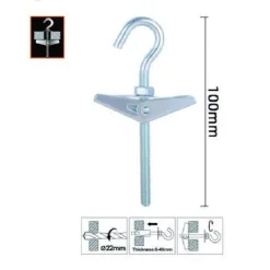 ANCORA A FARFALLA CON GANCIO IN ACCIAIO CON DADO RONDELLA M8X100MM FISCHER 57231