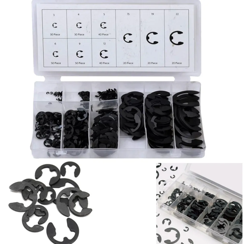 ANELLI ELASTICI SEEGER KIT DA 300 PZ ASSORTITI RONDELLE ANELLO ELASTICO E-CLIPS