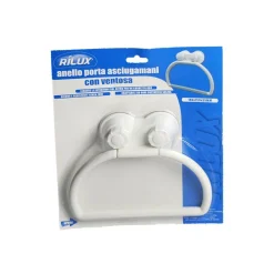 ANELLO PORTA ASCIUGAMANO ASCIUGAMANI OSPITE CON ATTACCO A VENTOSA BIANCO
