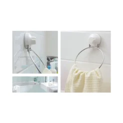 ANELLO PORTA ASCIUGAMANO ASCIUGAMANI A PARETE CON ATTACCO A VENTOSA IN ACCIAIO