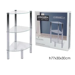ANGOLIERA 3 RIPIANI SCAFFALE ANGOLARE IN VETRO TRASPARENTE 77 X 30 X 30CM 726110