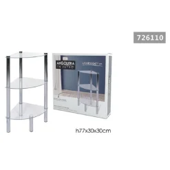ANGOLIERA 3 RIPIANI SCAFFALE ANGOLARE IN VETRO TRASPARENTE 77 X 30 X 30CM 726110