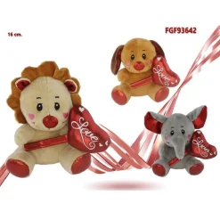 ANIMALI PELUCHE CON CUORE SCRITTA LOVE LAMÈ 16CM SAN VALENTINO 3 MOD. ASS. 93642
