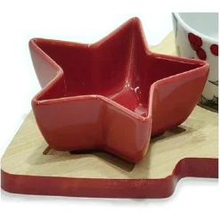 ANTIPASTIERA 2 POSTI CON CIOTOLE IN CERAMICA BASE IN BAMBÙ ALBERO DI NATALE IDEA REGALO